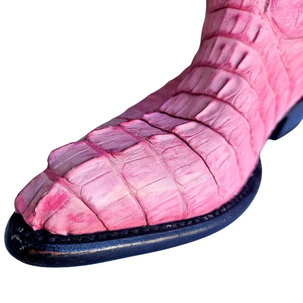 Vintage 90s Los Altos Pink Genuine Crocodile Western Cowboy Boots Women Sz 7 - Picture 2 of 16